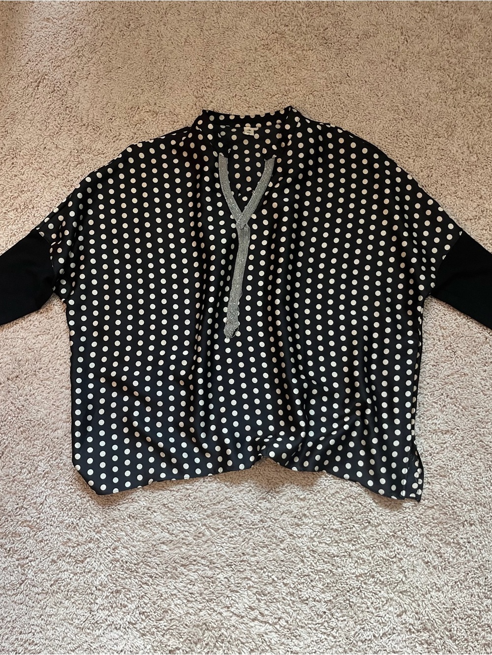 Women’s Black Polka Dot V-Neck Blouse